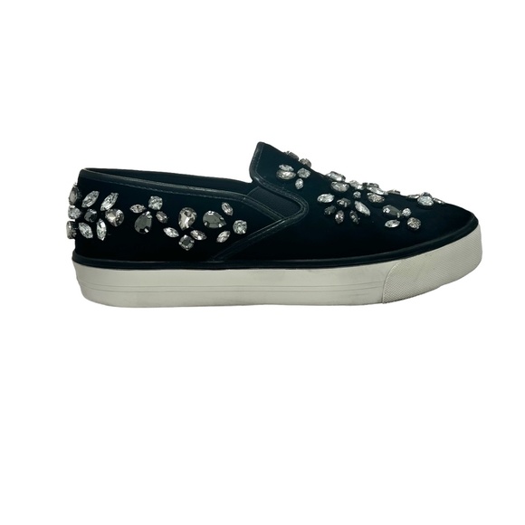 CARVELA KURT GEIGER BLACK SUEDE WITH LARGE CRYSTALS SLIP ON TRAINER SNEAKERS - Picture 10 of 16